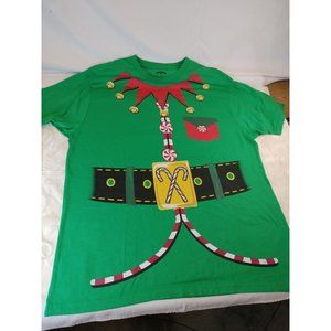 T Shirt Men Holiday Time Crew Neck Green Red Elf Size 2x